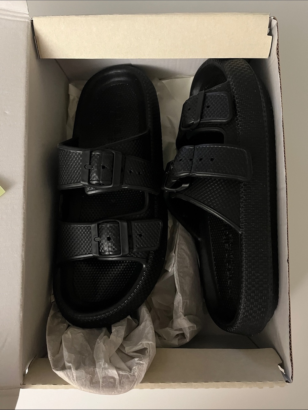 J/SLIDES Black Double-Buckle Slide Sandals